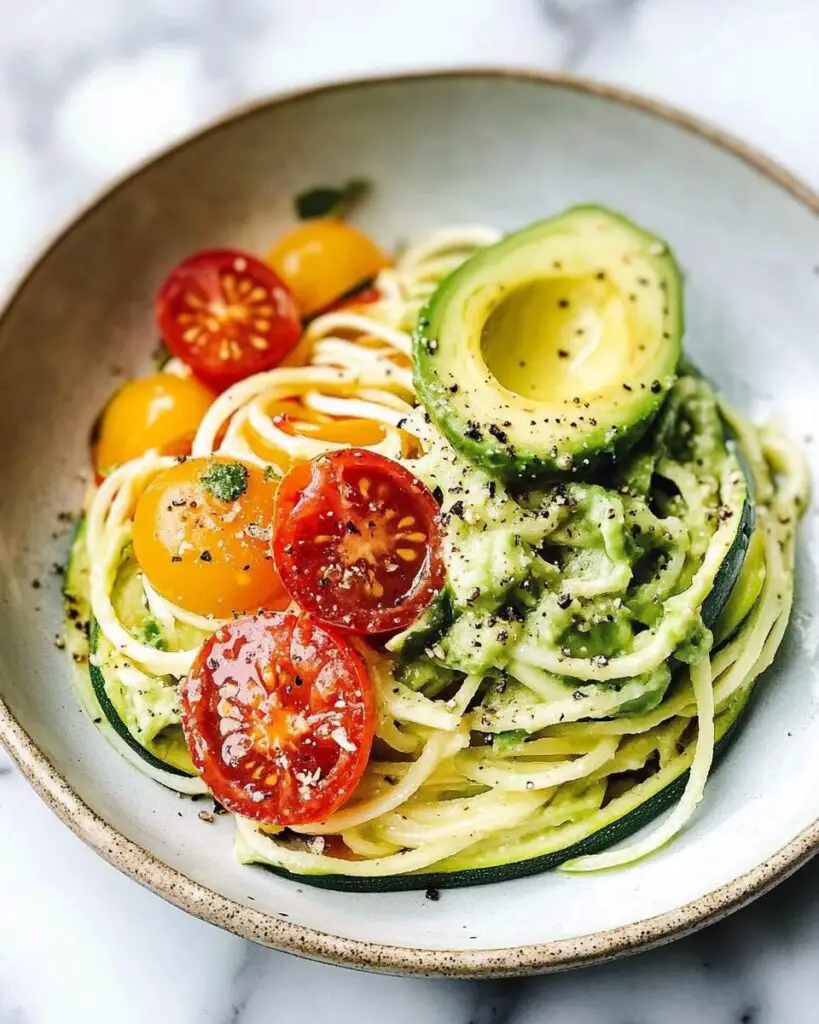 Burst Tomato and Zucchini Spaghetti with Avocado Sauce