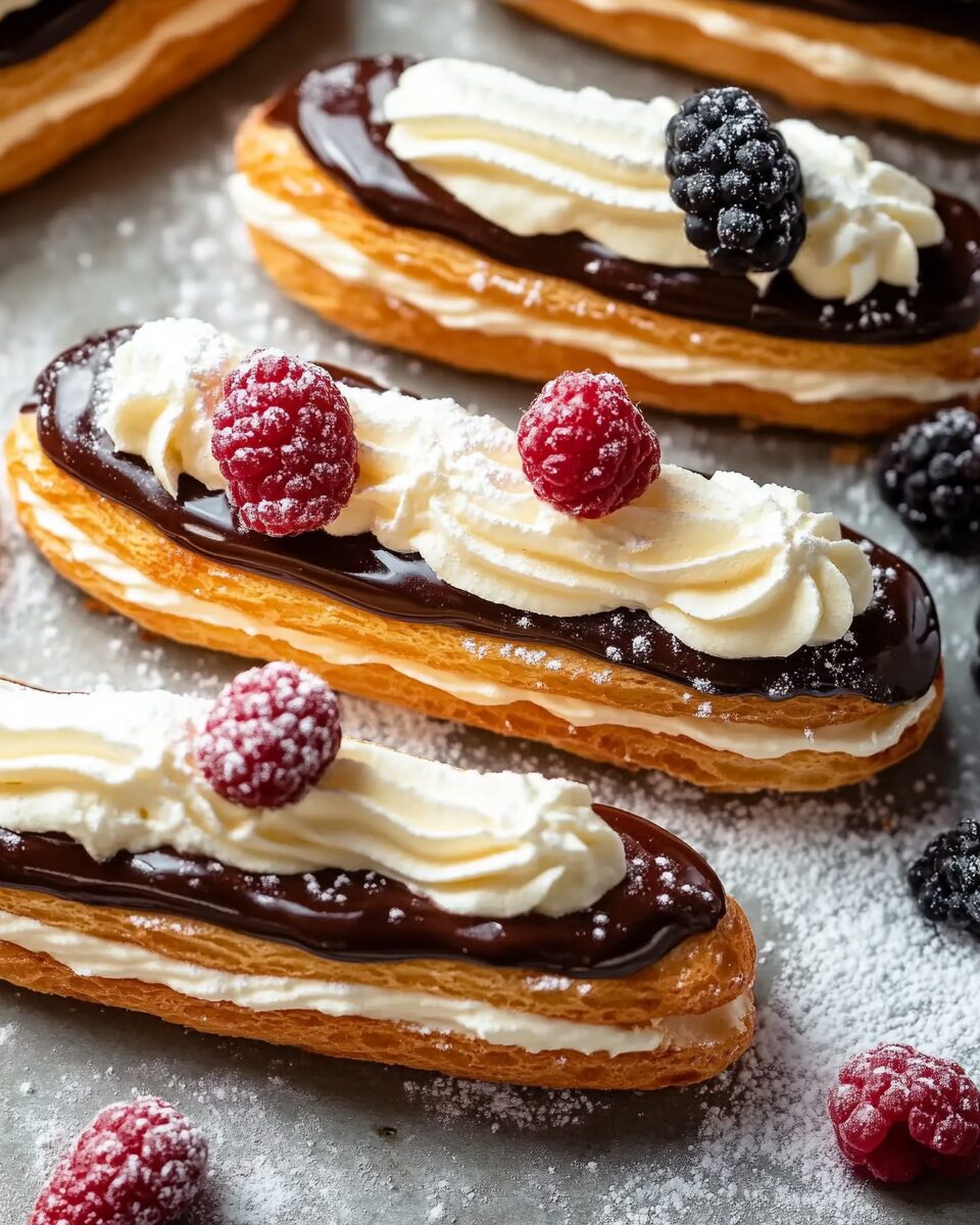 Delicate Cream-Filled Eclairs with Chocolate Glaze