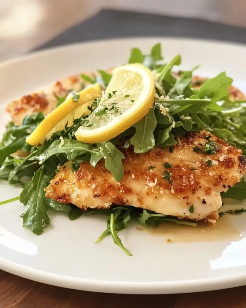 Lemon Parmesan Chicken with Arugula Salad