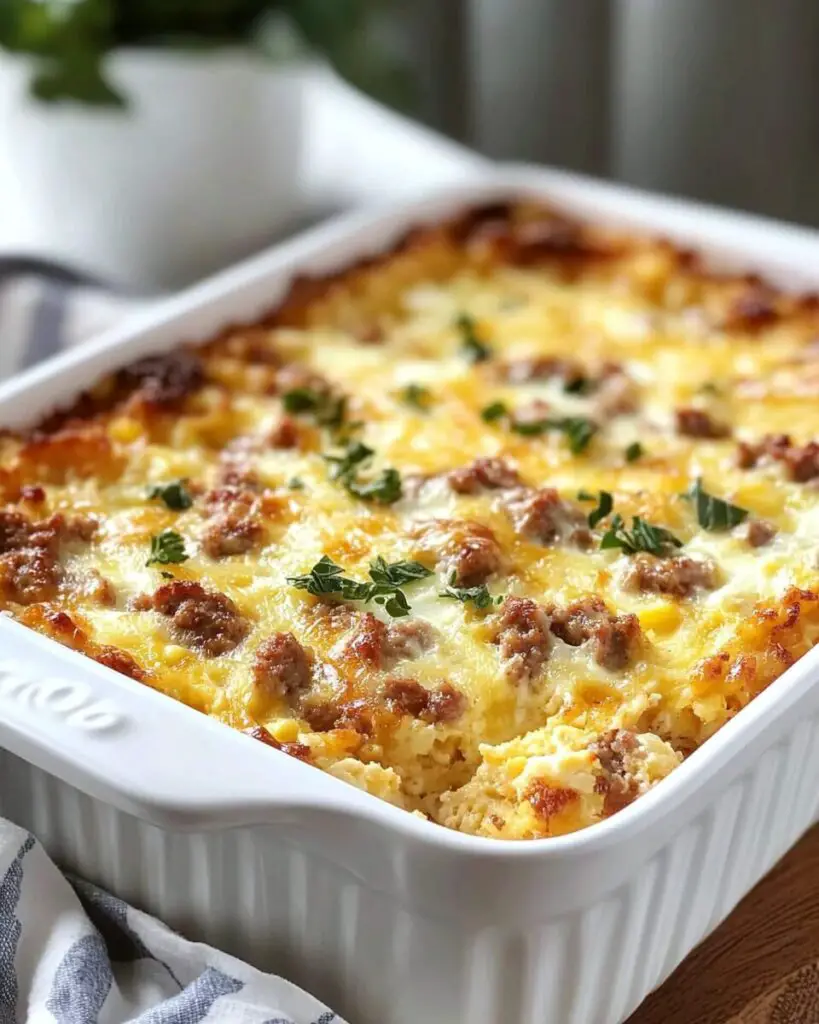 Sausage, Egg & Cream Cheese Hash Brown Breakfast Casserole
