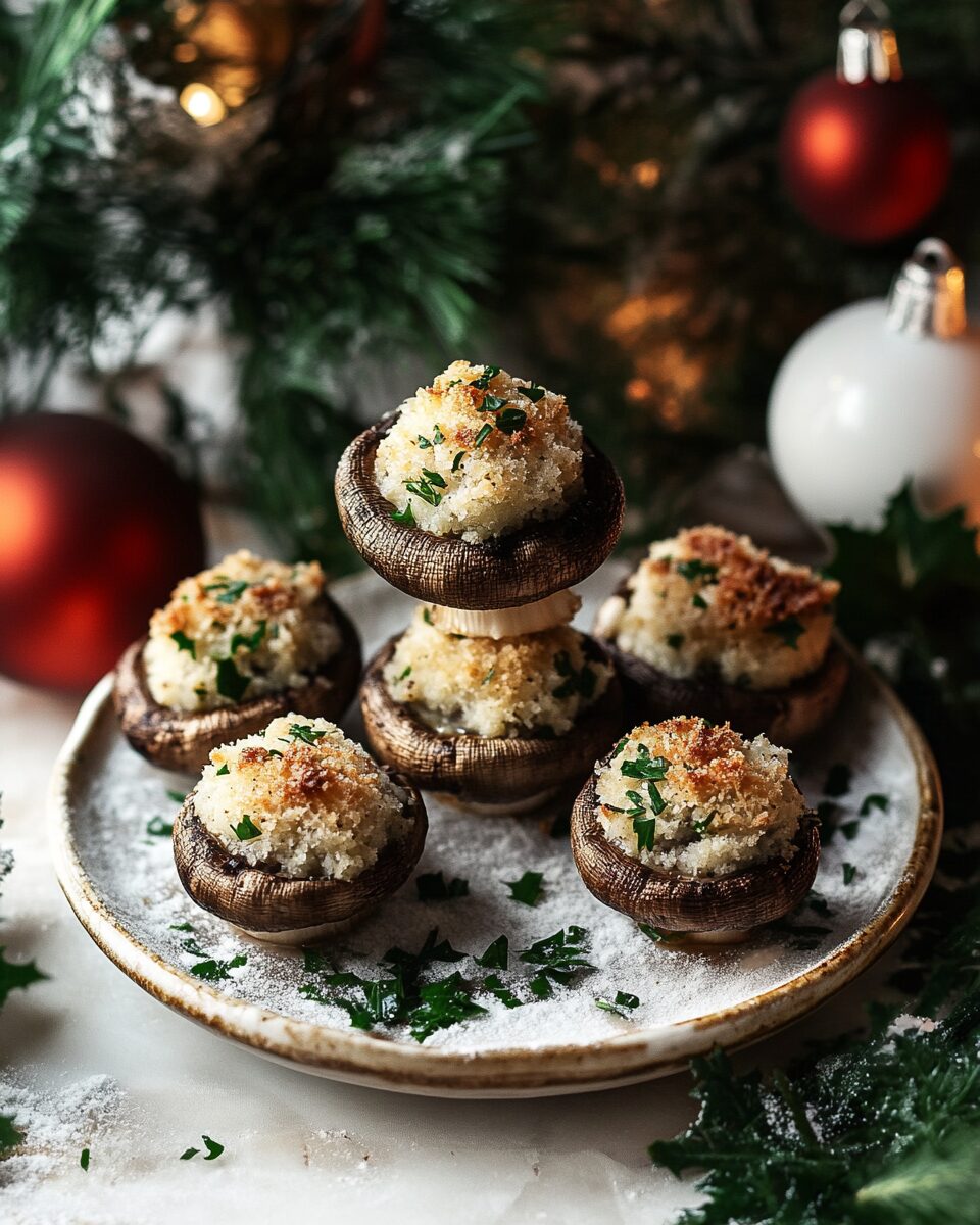 Holiday Cream Cheese and Pecan Stuffed Mushrooms