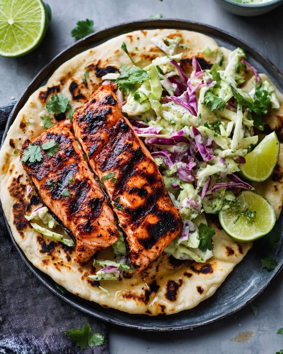 Blackened Grilled Salmon with Lime Slaw and Naan