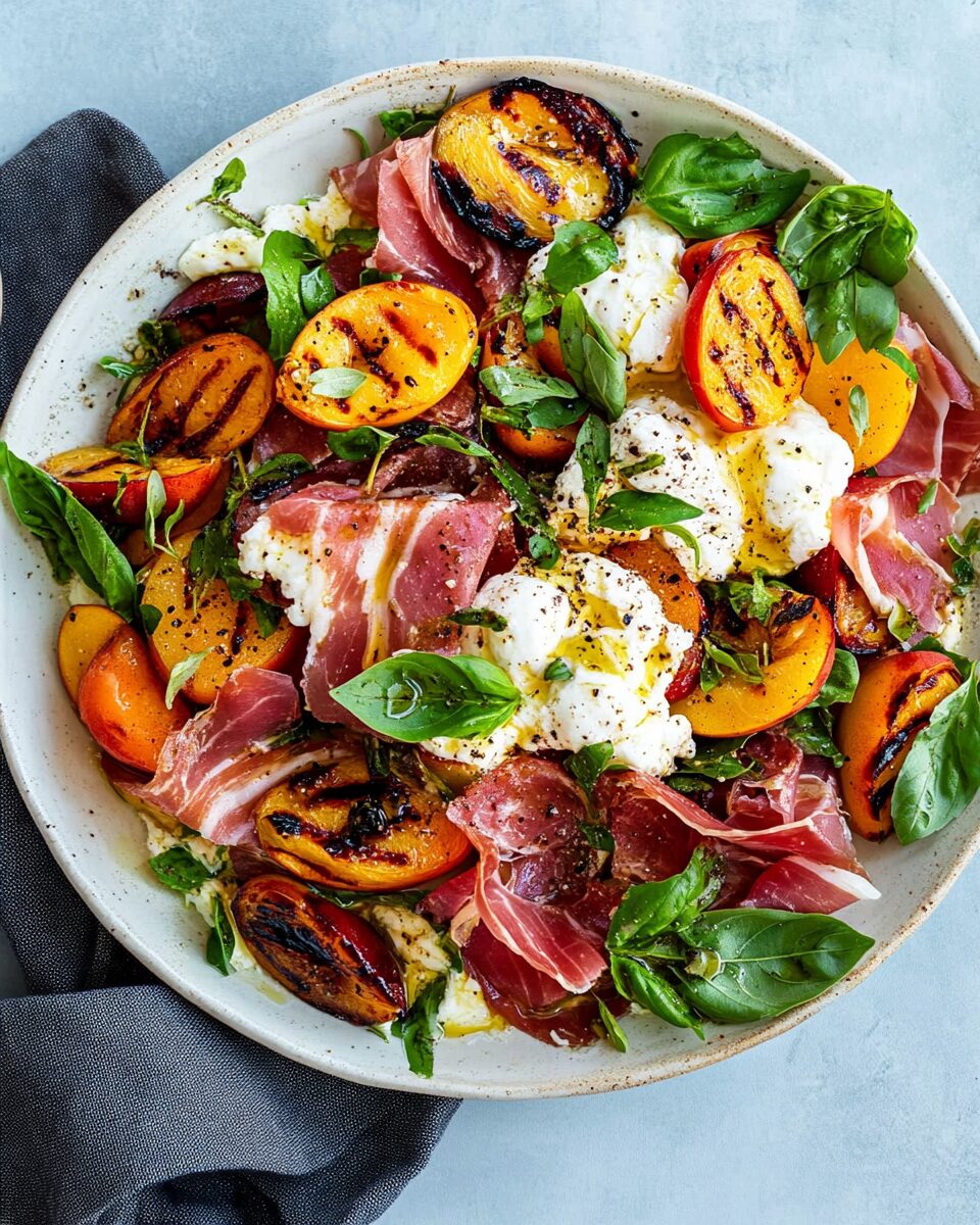 Summer Bliss: Grilled Nectarine, Burrata, and Prosciutto Salad