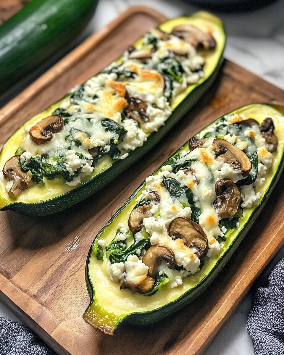 Creamy Ricotta & Savory Mushroom Zucchini Boats
