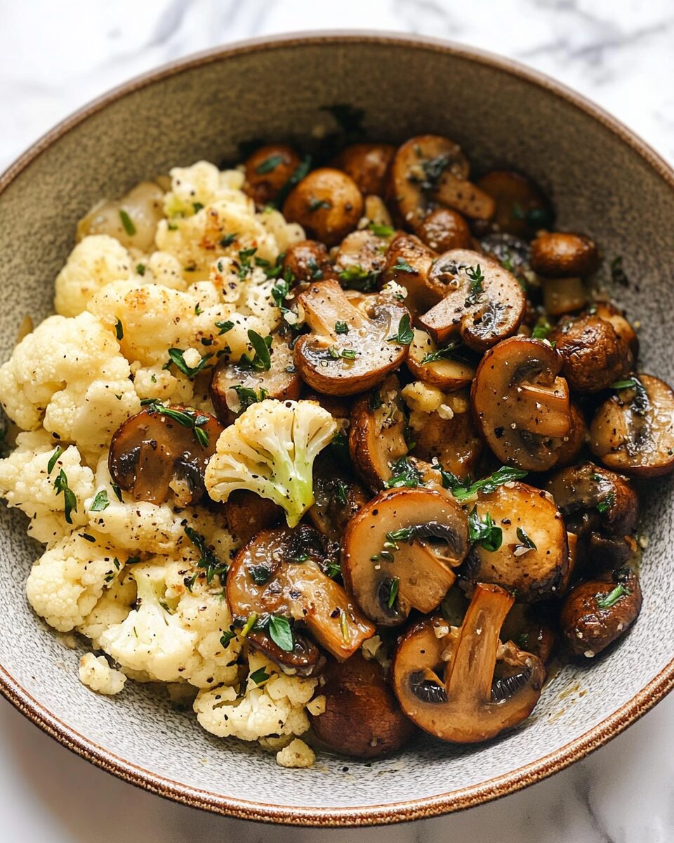 Garlic Mushrooms with Roasted Cauliflower