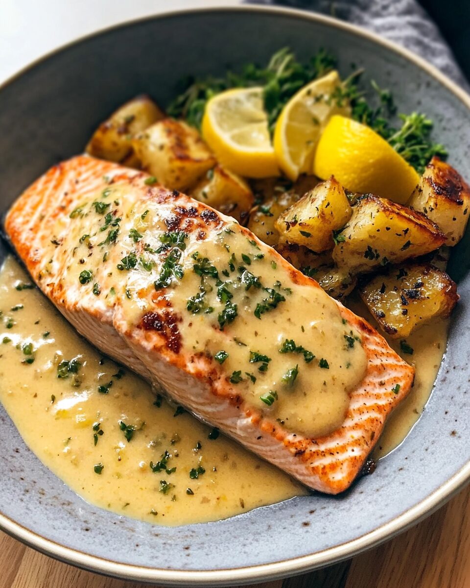 Baked Salmon with Lemon Herb Sauce