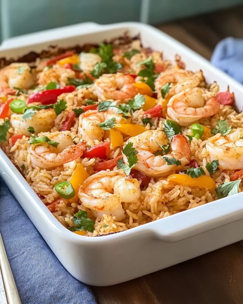 Zesty Shrimp Fajita Rice Bake