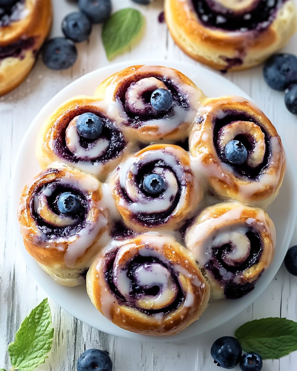Fluffy Blueberry Swirl Cinnamon Rolls with Cream Cheese Frosting