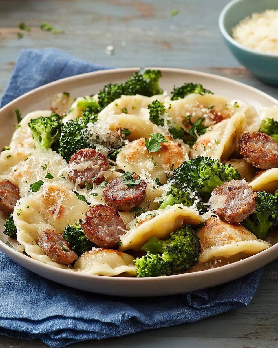Crispy Pierogies with Sausage and Broccoli Skillet