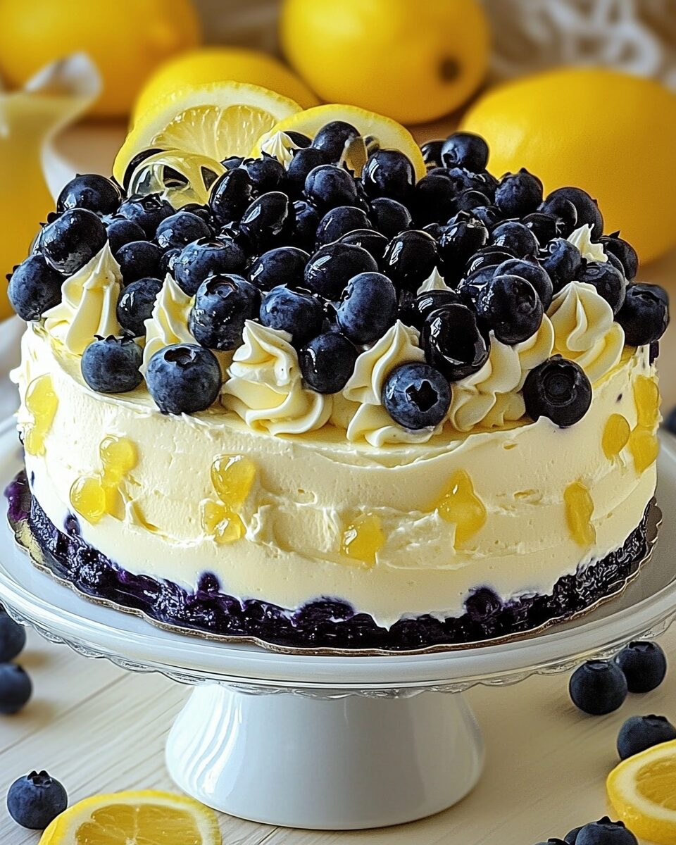 No-Bake Lemon Blueberry Cream Cake