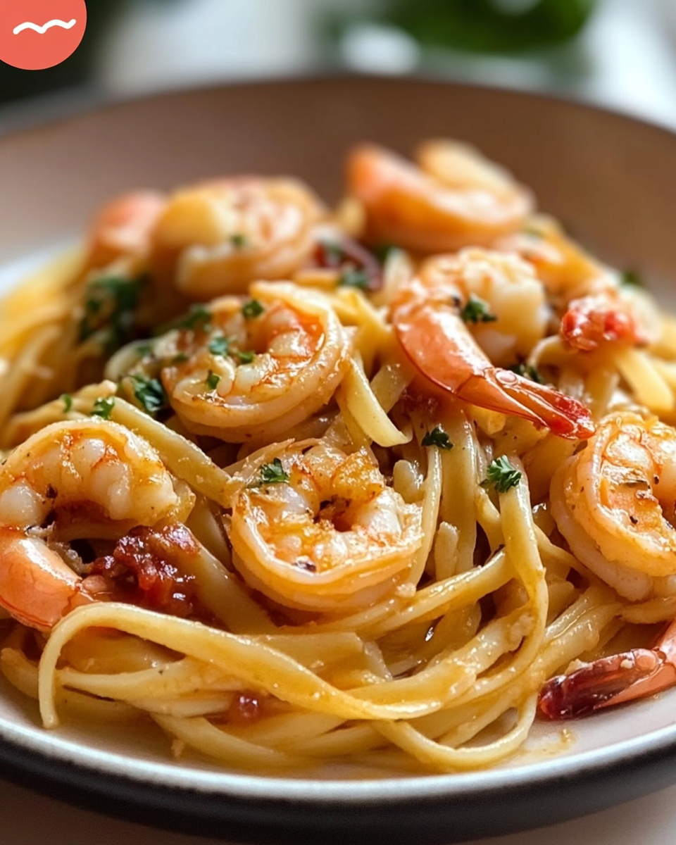 Succulent Garlic Prawn Linguine