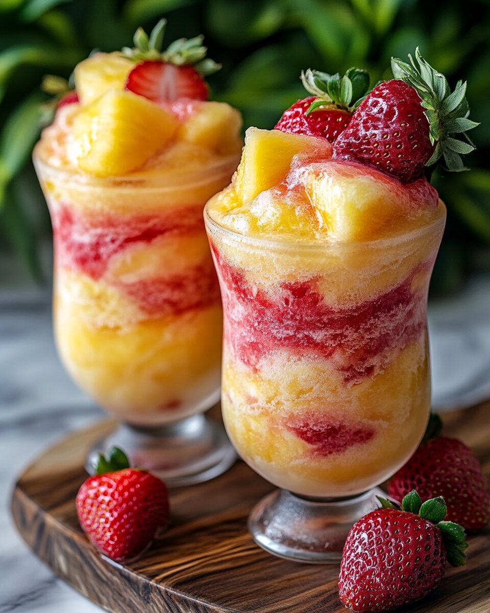 Pineapple Strawberry Swirled Slushies