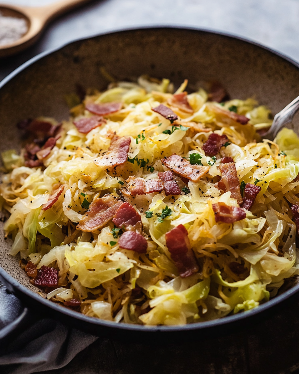 Fried Cabbage with Noodles and Bacon