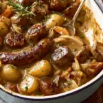 One-Pan Sausage and Vegetable Bake with Gravy