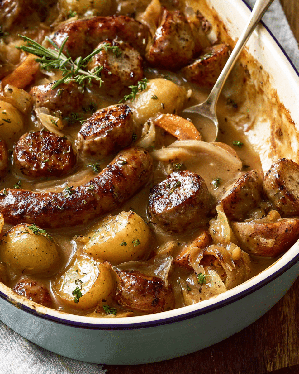 One-Pan Sausage and Vegetable Bake with Gravy