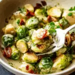Sauteed Brussels Sprouts in Carbonara Sauce