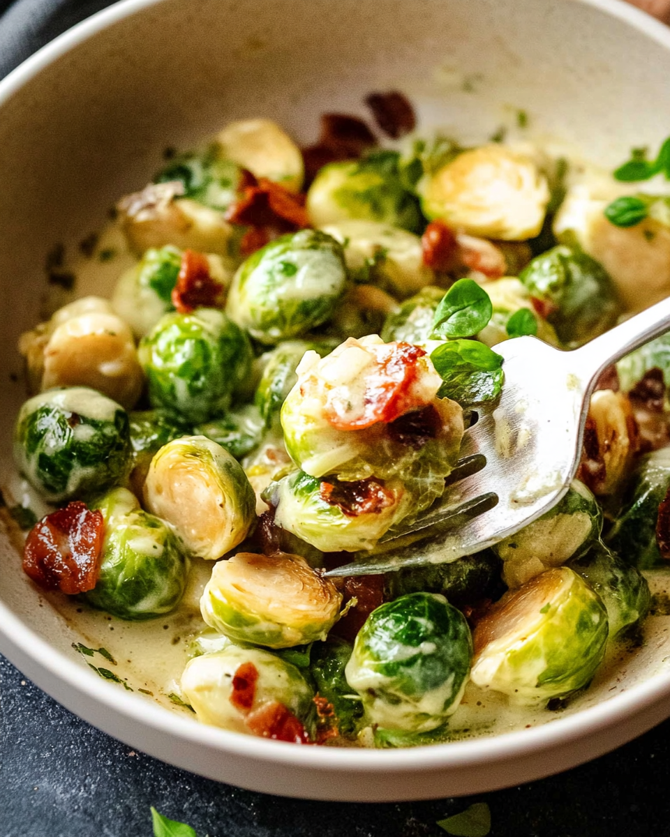 Sauteed Brussels Sprouts in Carbonara Sauce