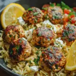 Greek Chicken Meatballs with Lemon Orzo