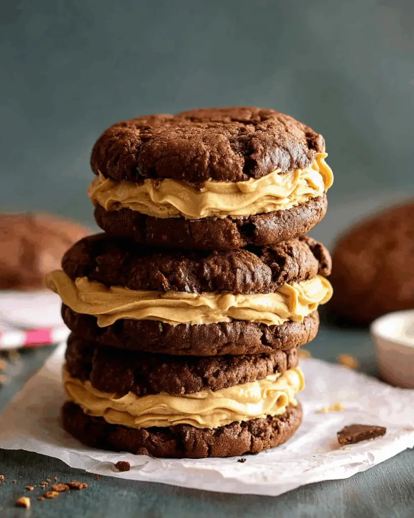 Brownie Cookie Sandwich with Peanut Butter Frosting