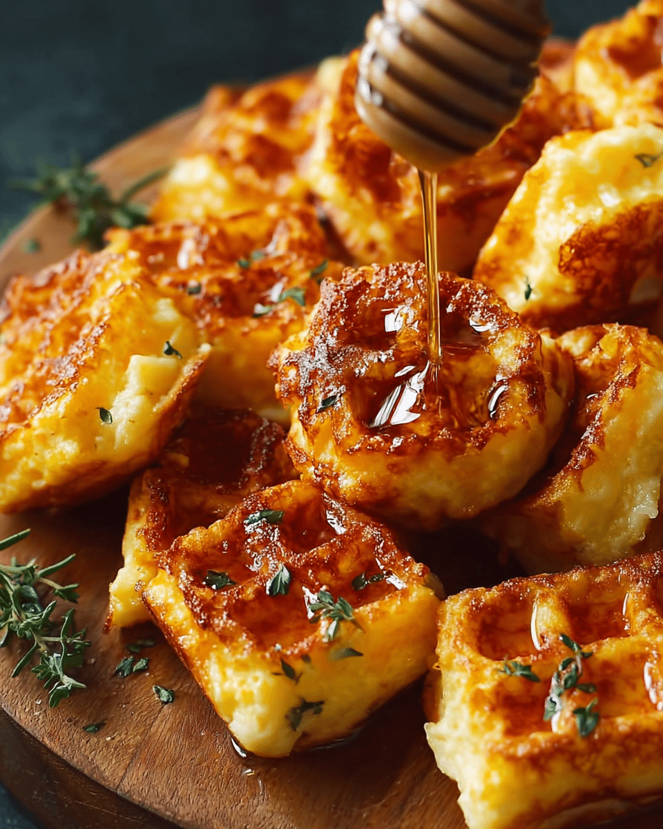 Cornbread Waffle Bites with Smoked Gouda and Honey