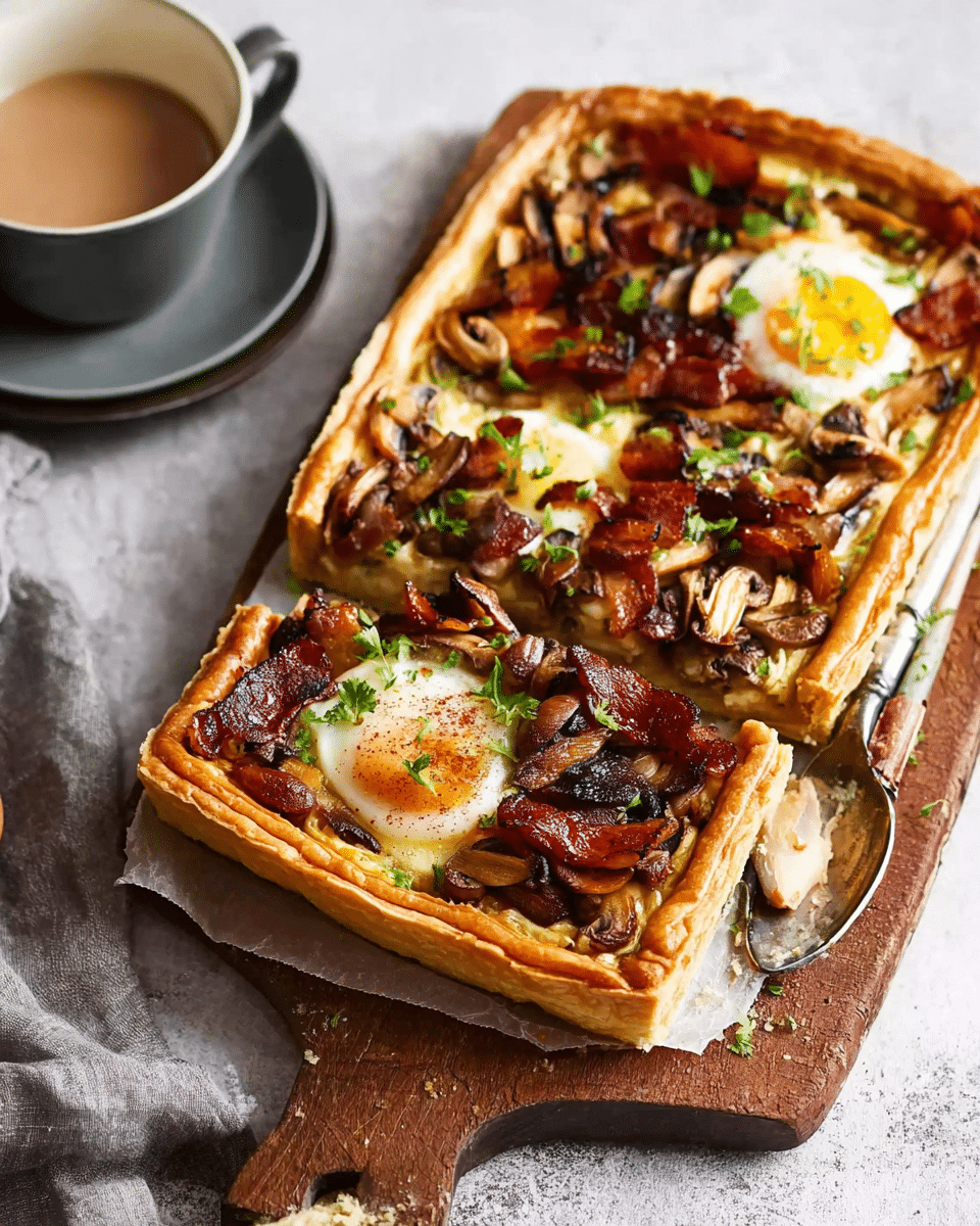 Bacon Mushroom Egg Puff Pastry Tart with Gruyère Cheese
