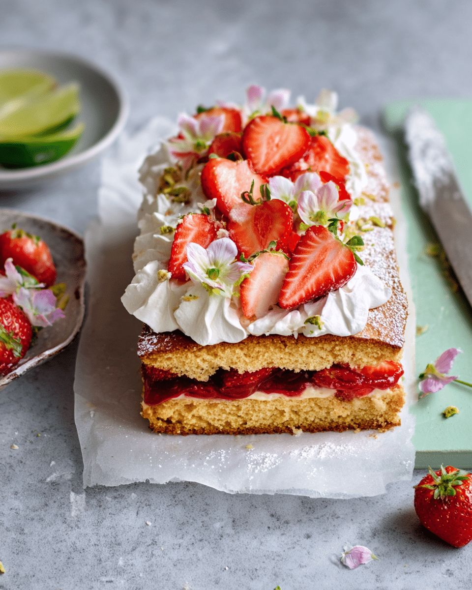 Rhubarb, Strawberry & Kaffir Lime Louise Cake