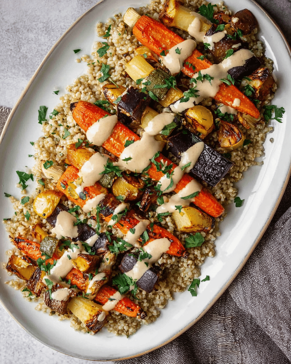 Roasted Root Vegetables with Sorghum Pilaf and Tahini Sauce