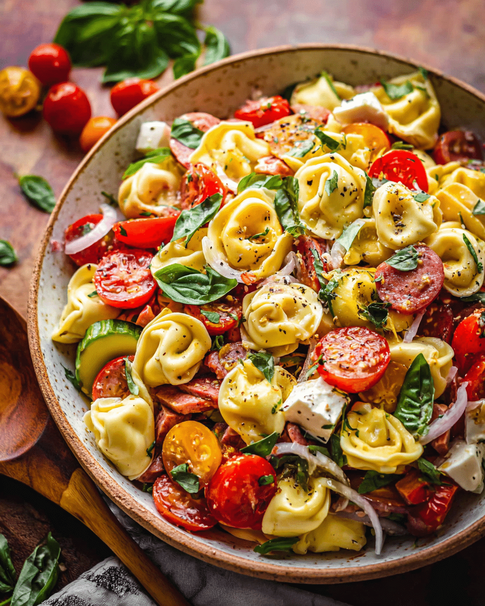 Fresh Tortellini Salad with Veggies and Italian Dressing