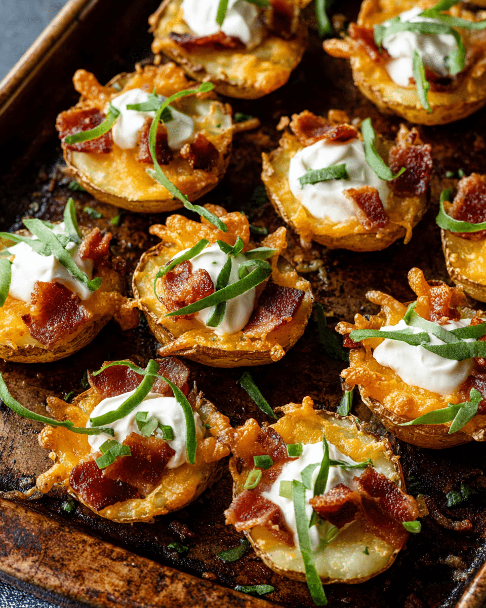 Crispy Potato Skins Loaded with Cheddar and Bacon