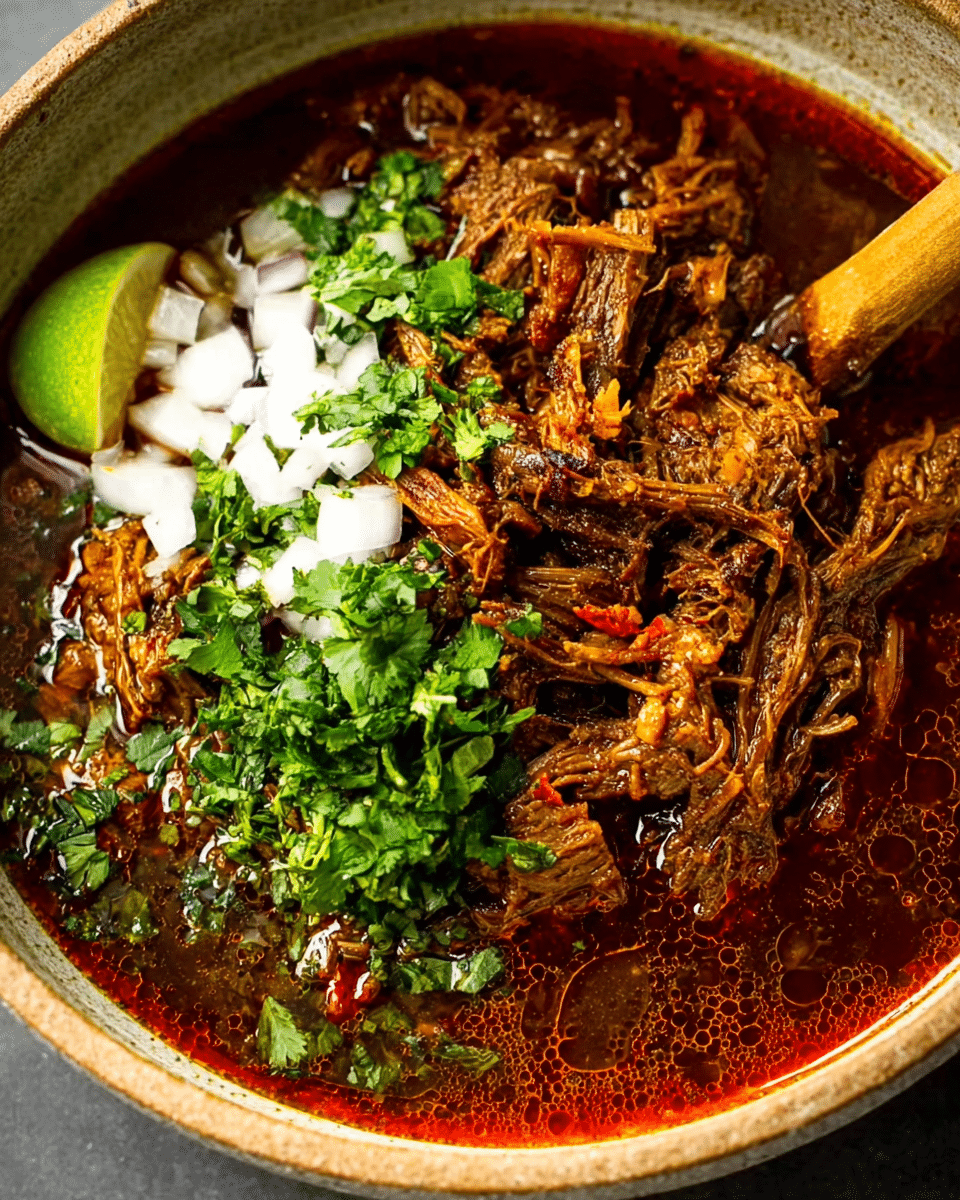 Savory and Spicy Birria Tacos with Tender Meat and Flavorful Broth