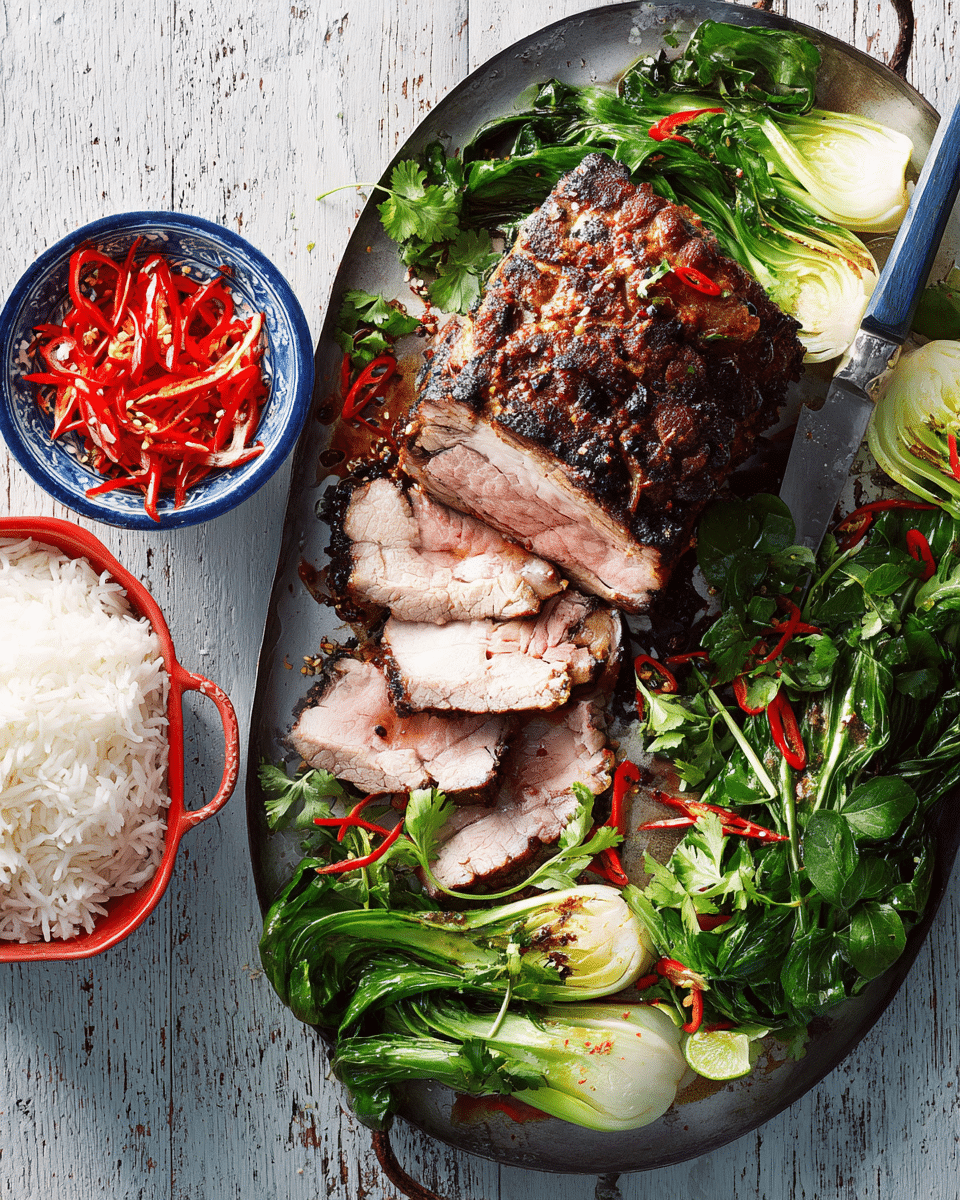 Five-Spice Roast Pork with Barbecued Asian Greens