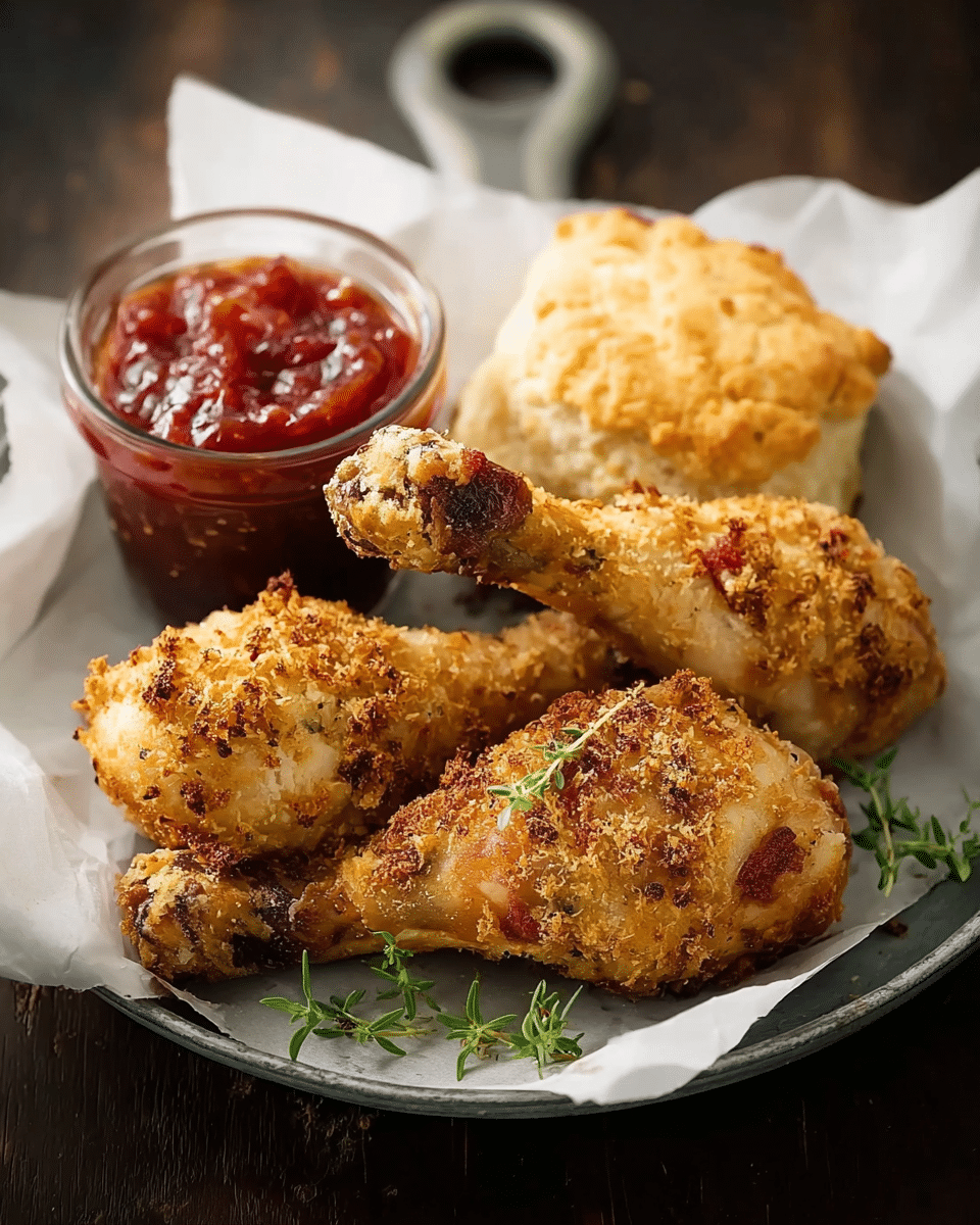 Crispy Drumsticks with Flaky Biscuits and Sweet Tomato Jam