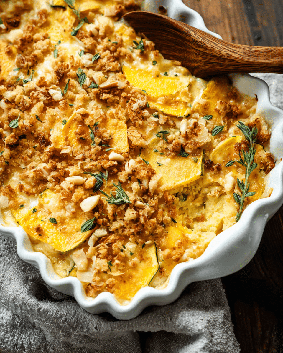 Creamy Cheddar Squash Casserole with Crunchy Topping
