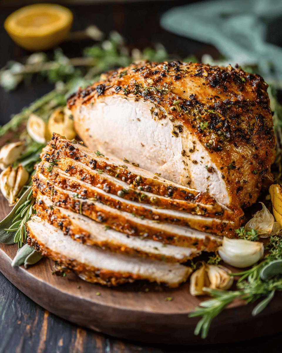 Tender Garlic Butter Roast Turkey Breast with Aromatic 40 Cloves of Garlic