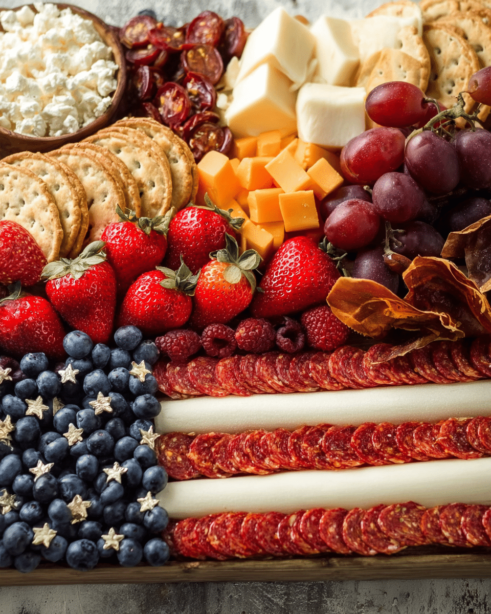 Patriotic Charcuterie Board with Red, White, and Blue Delights