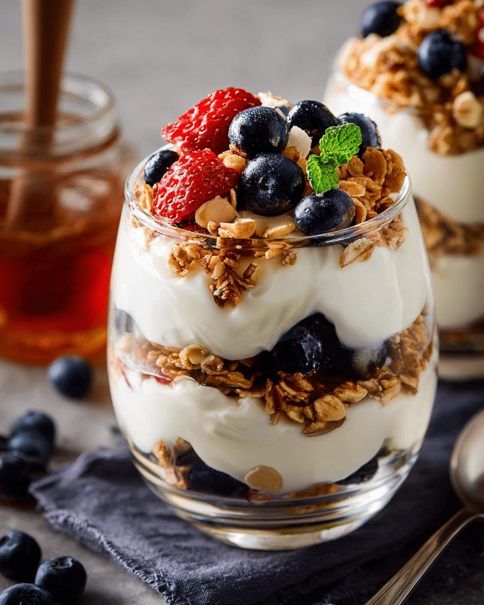 Creamy Greek Yogurt Parfait with Fresh Berries and Crunchy Granola