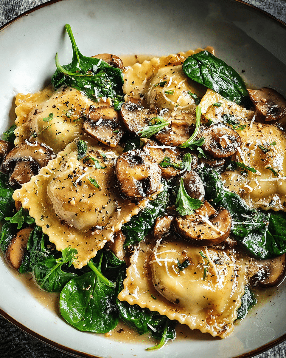 Mushroom Ravioli with Spinach