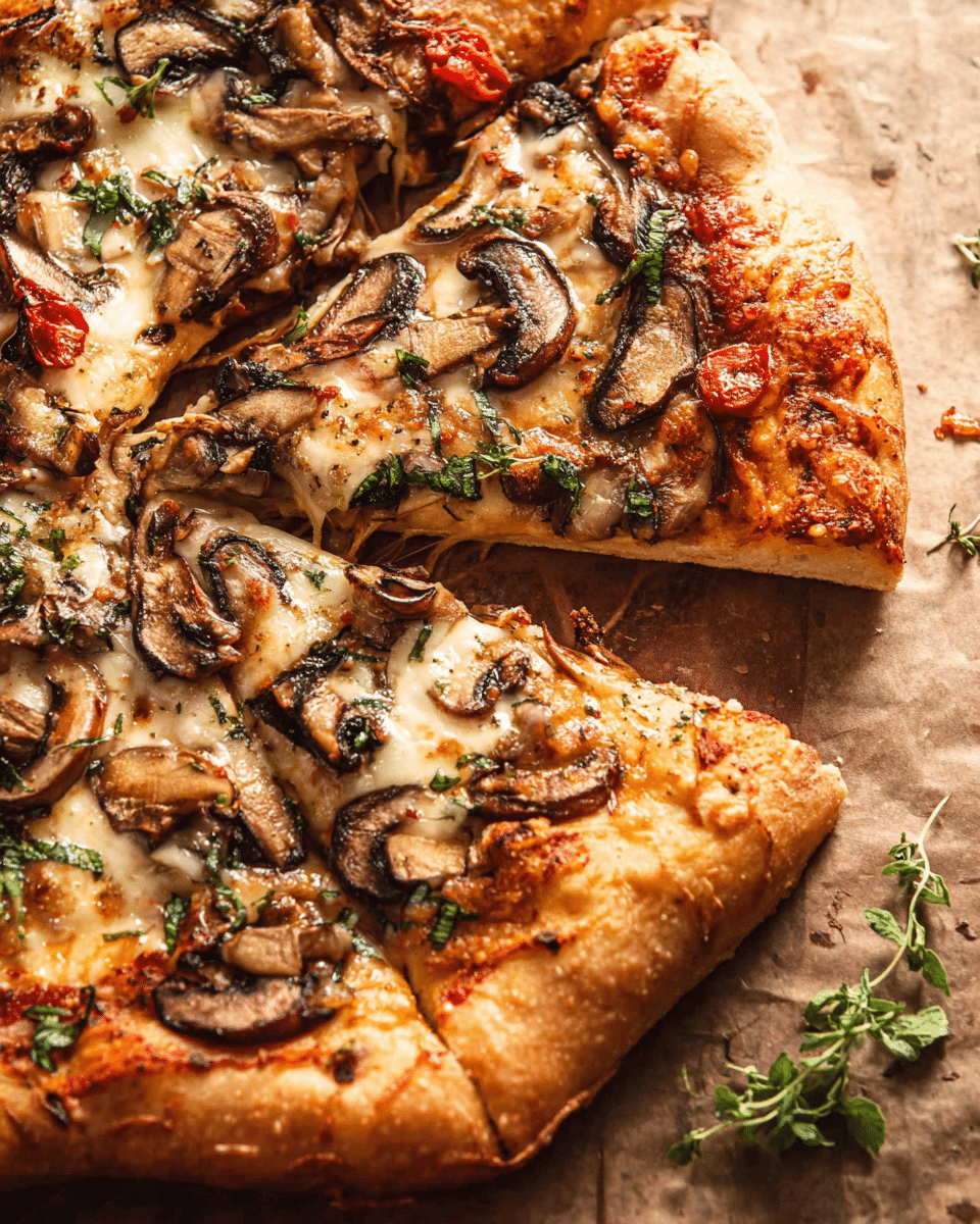 Garlicky Mushroom Pizza with Cheese & Basil