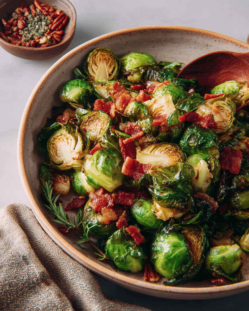Roasted Brussels Sprouts with Bacon and Maple Pecans