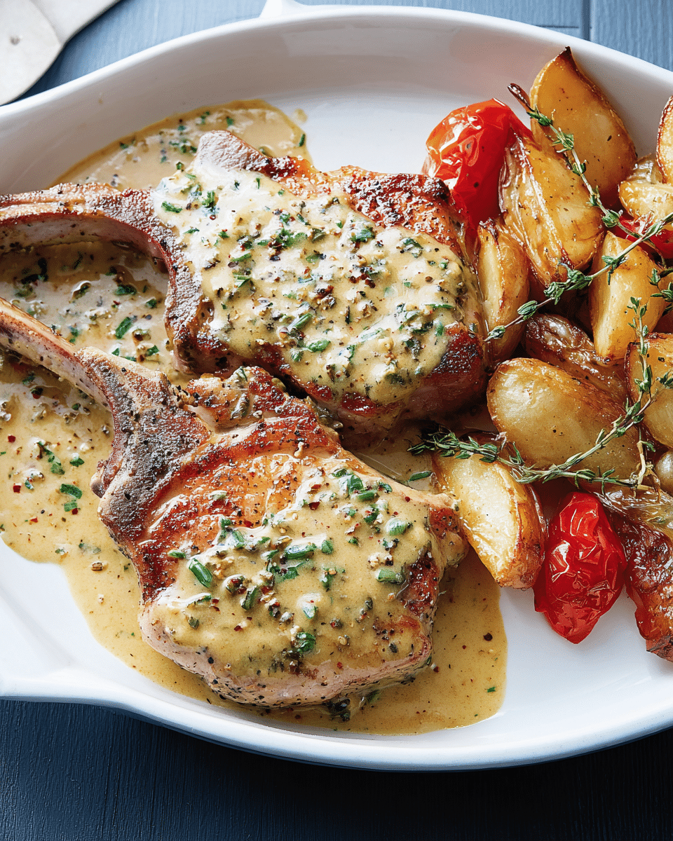 Roast Pork Cutlets with Creamy Mustard Sauce