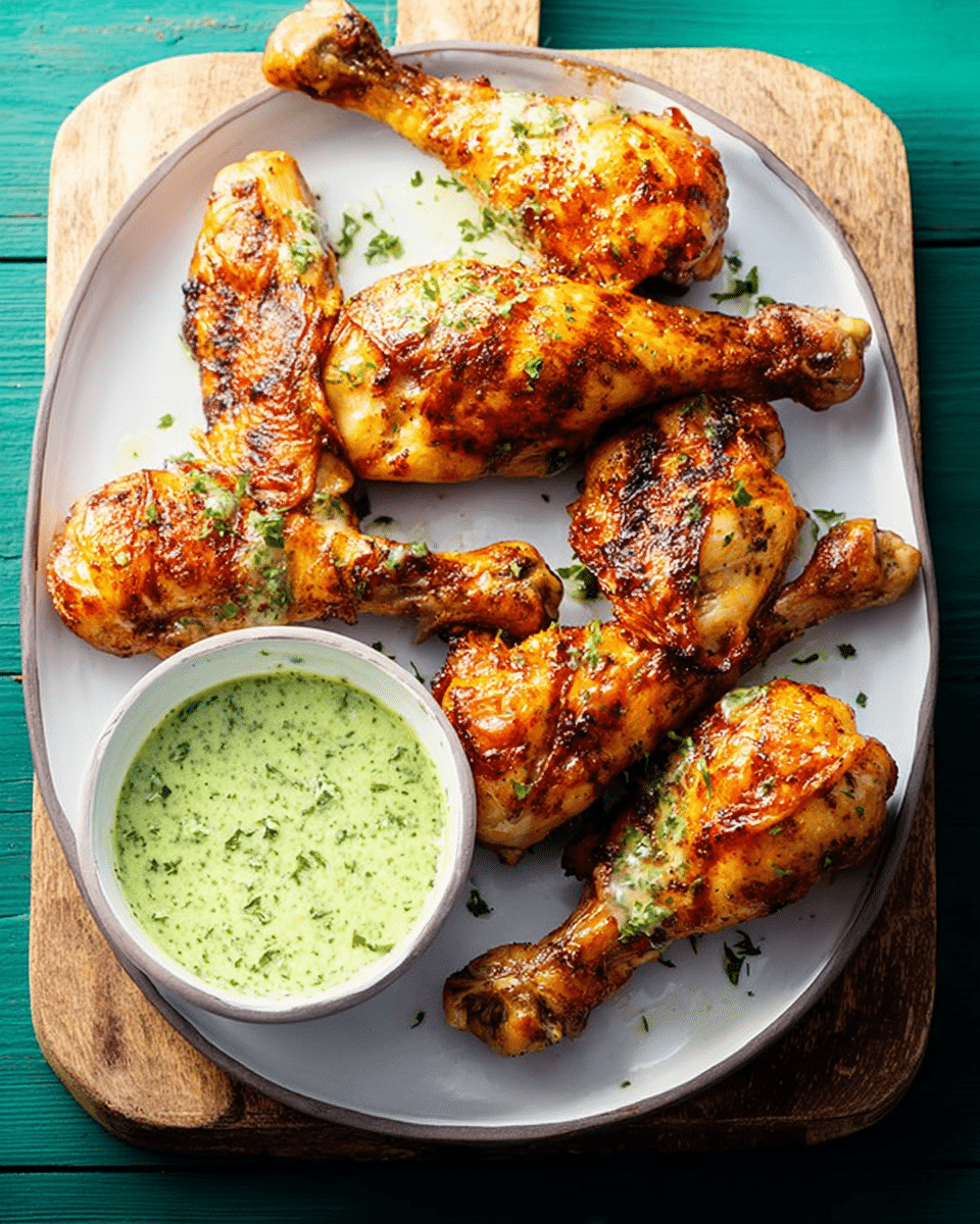 Peruvian-Style Drumsticks with Spicy Green Sauce