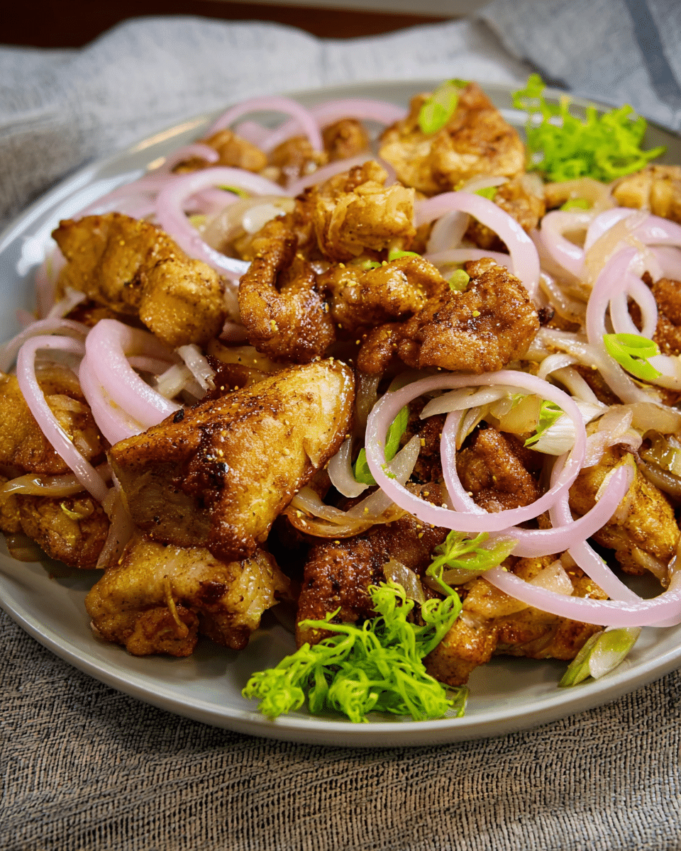 Chicken Chicharrón with Smothered Onions
