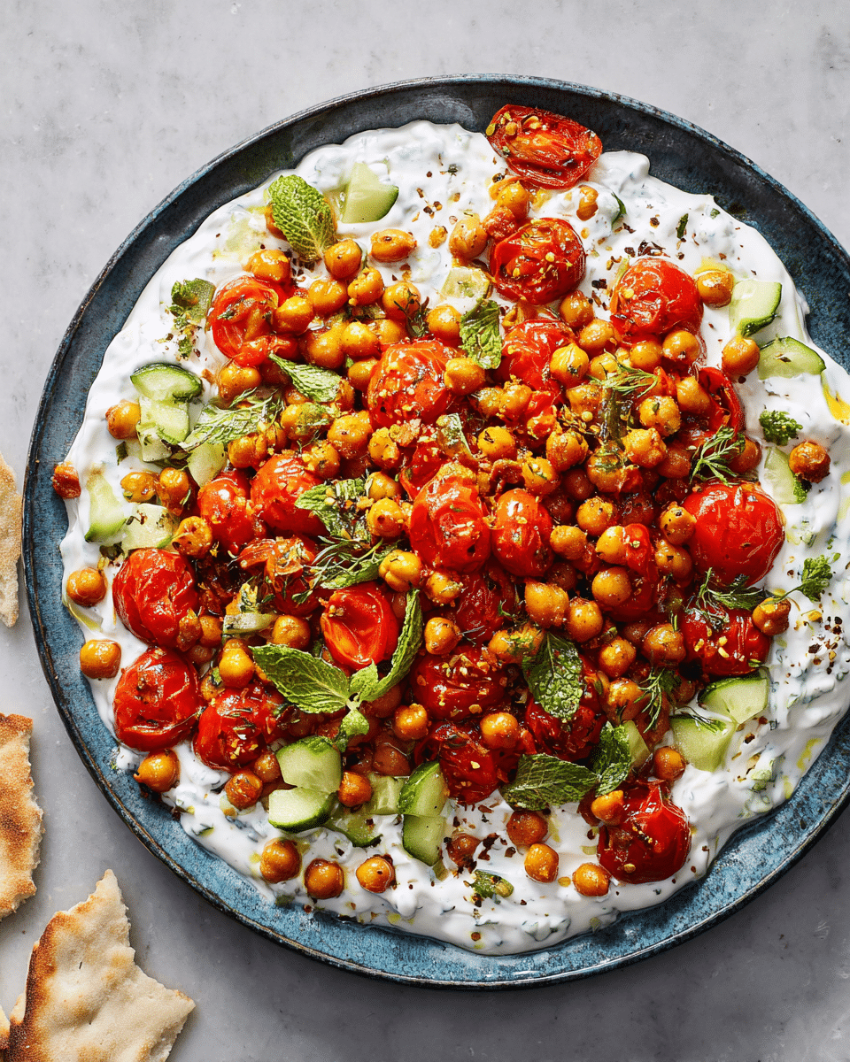 Curry Tomatoes and Chickpeas with Cucumber Yogurt