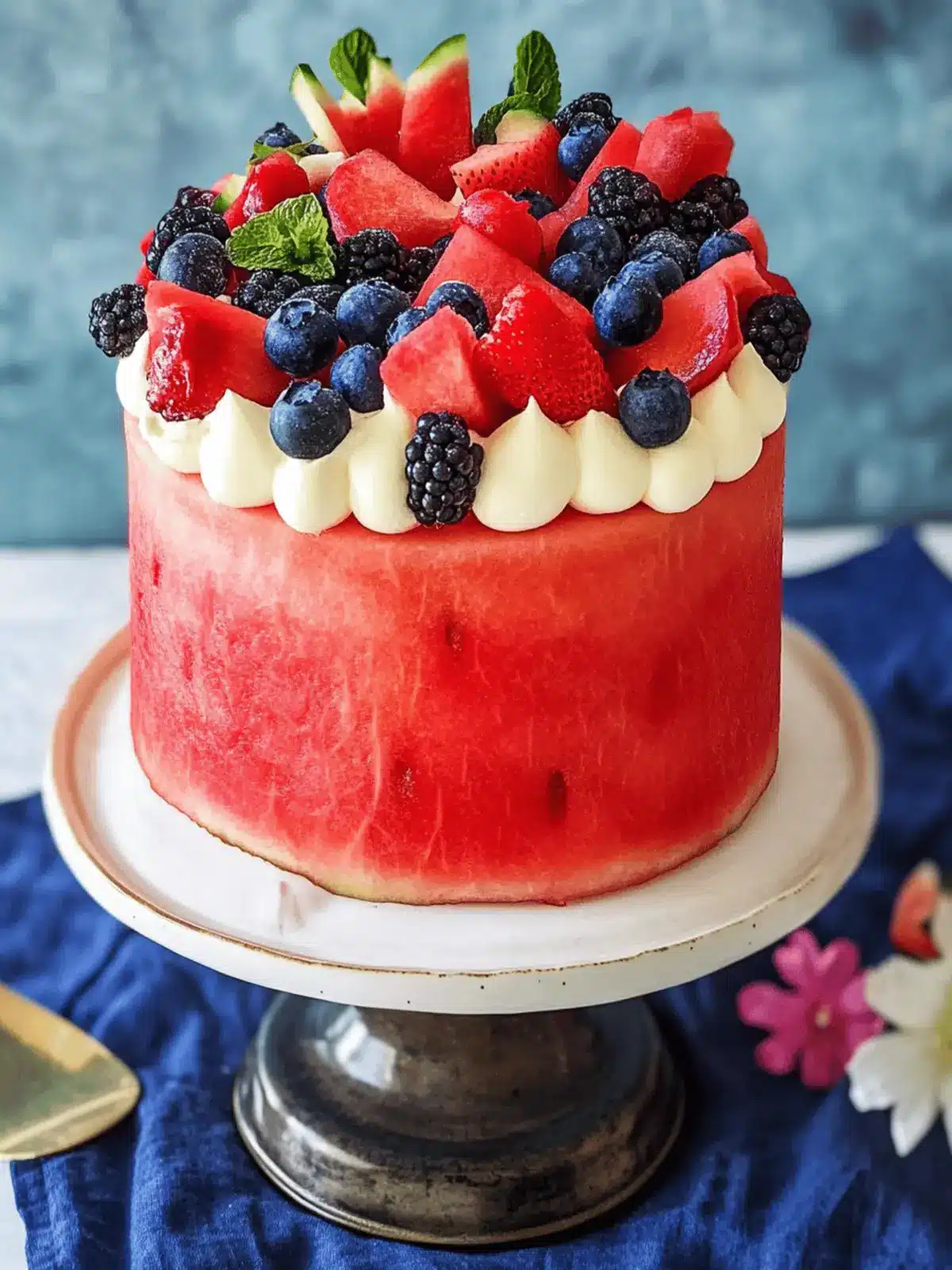 How to Make the Most Adorable Fresh Watermelon Cake with Summer Berries