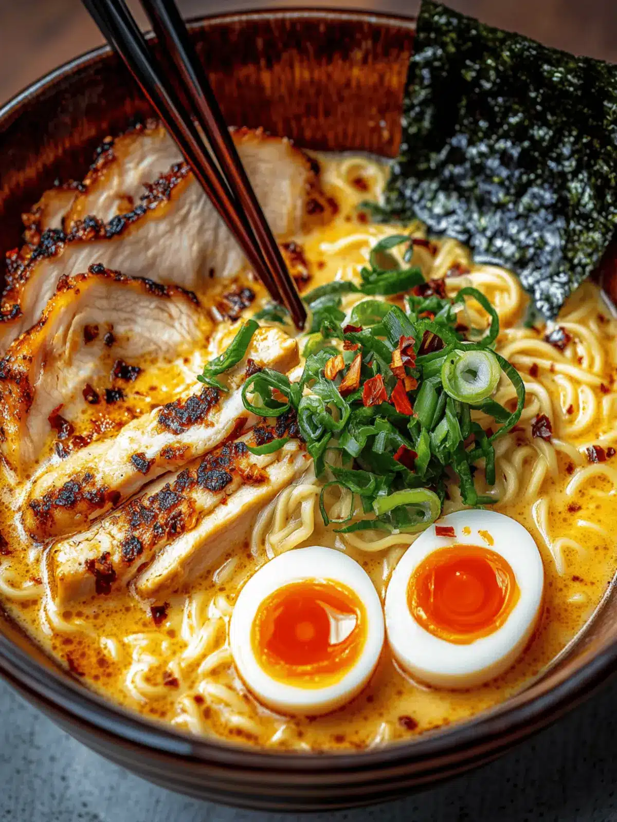 Fiery Chicken Ramen With Creamy Garlic Sauce: Your Quick Dinner Fix