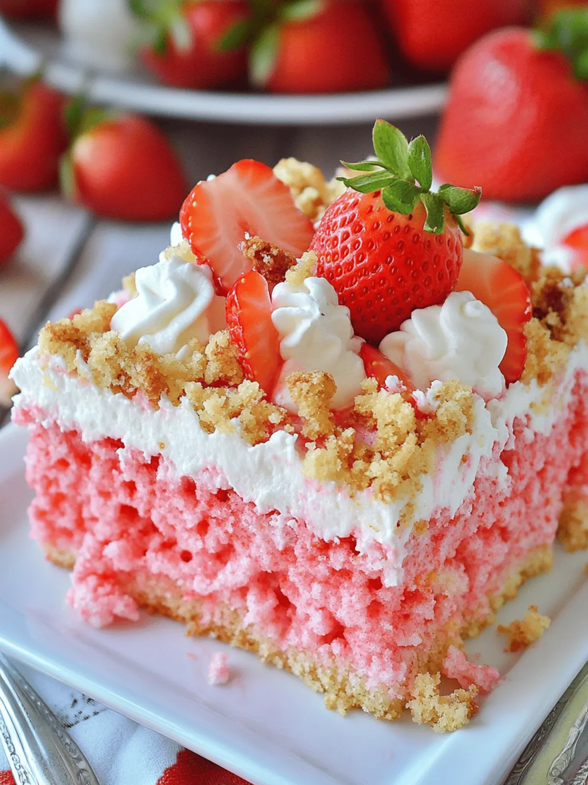 Strawberry Crunch Poke Cake