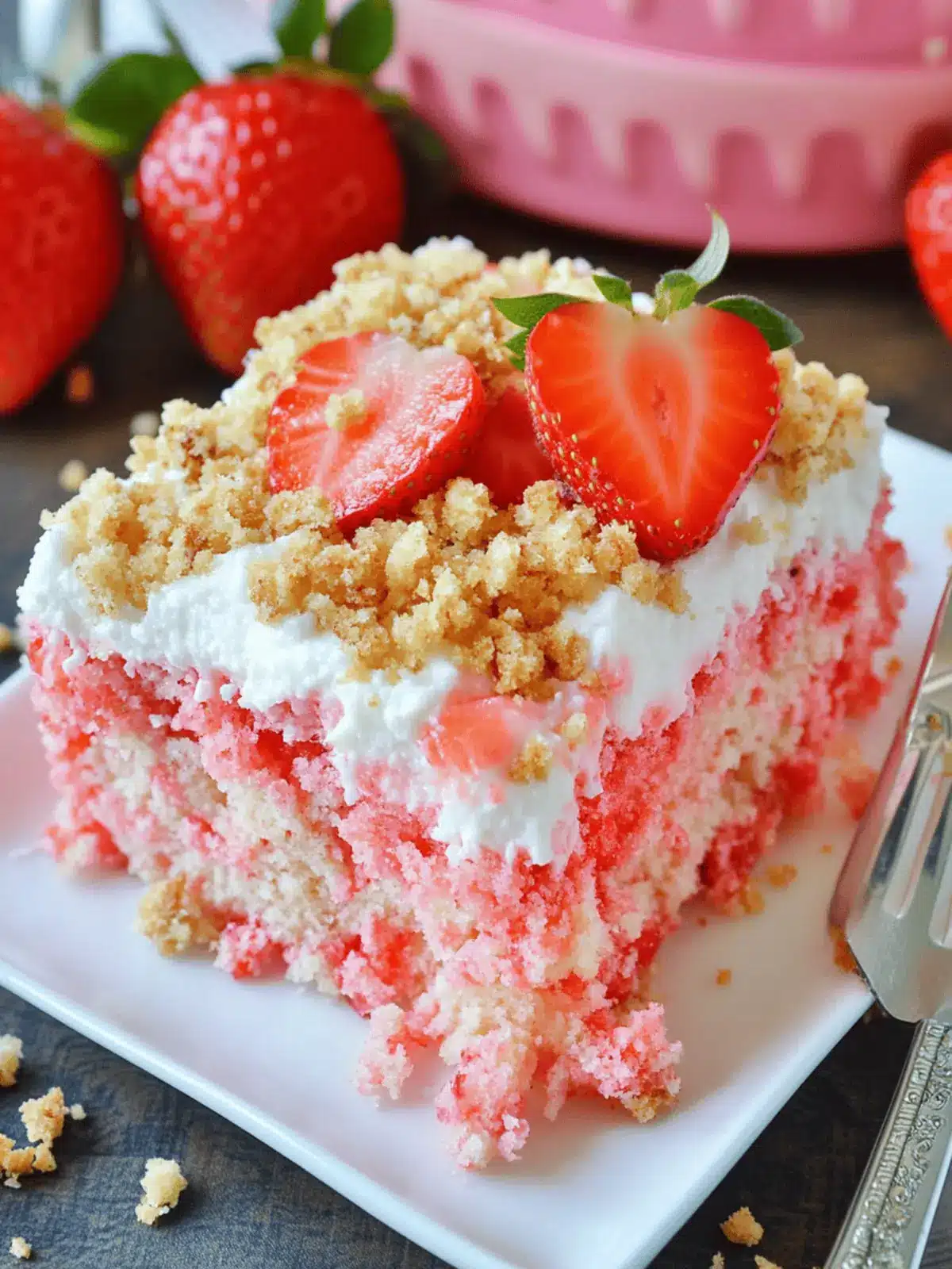 Strawberry Crunch Poke Cake