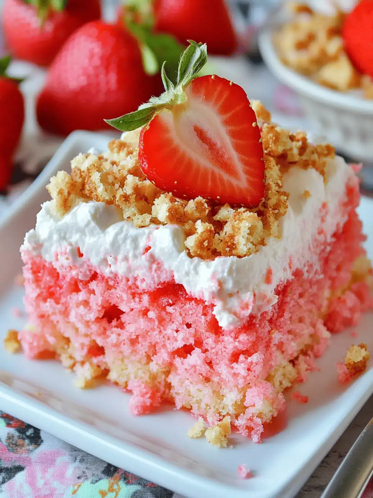 Strawberry Crunch Poke Cake