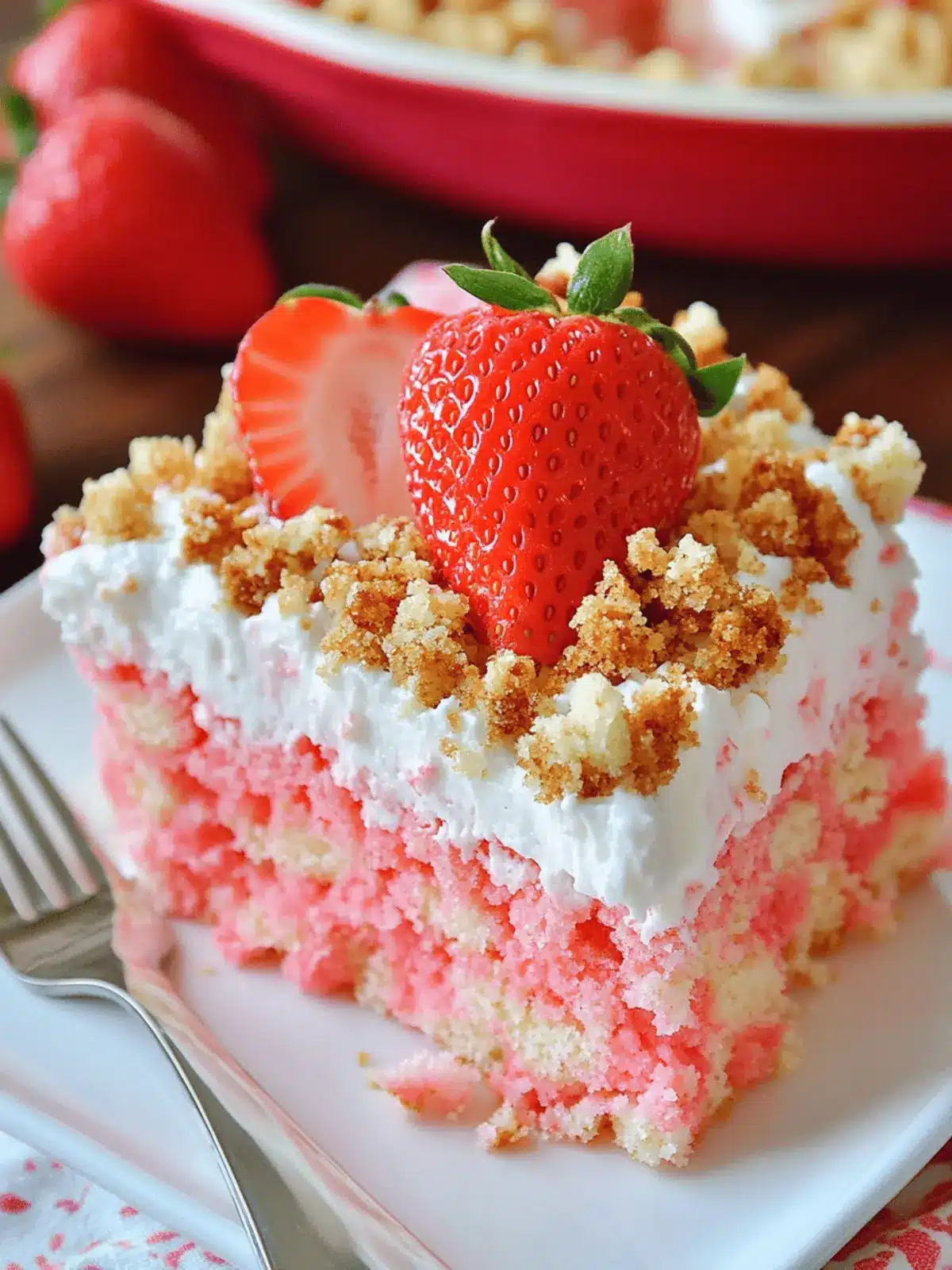 Strawberry Crunch Poke Cake