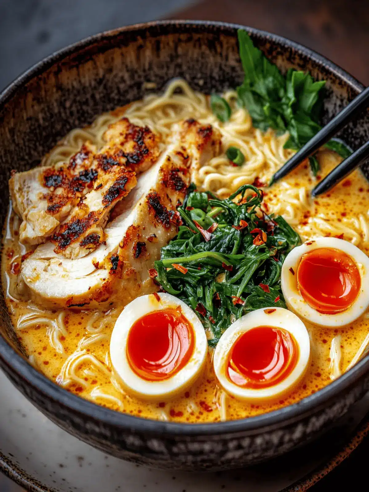 Fiery Chicken Ramen With Creamy Garlic Sauce: Your Quick Dinner Fix